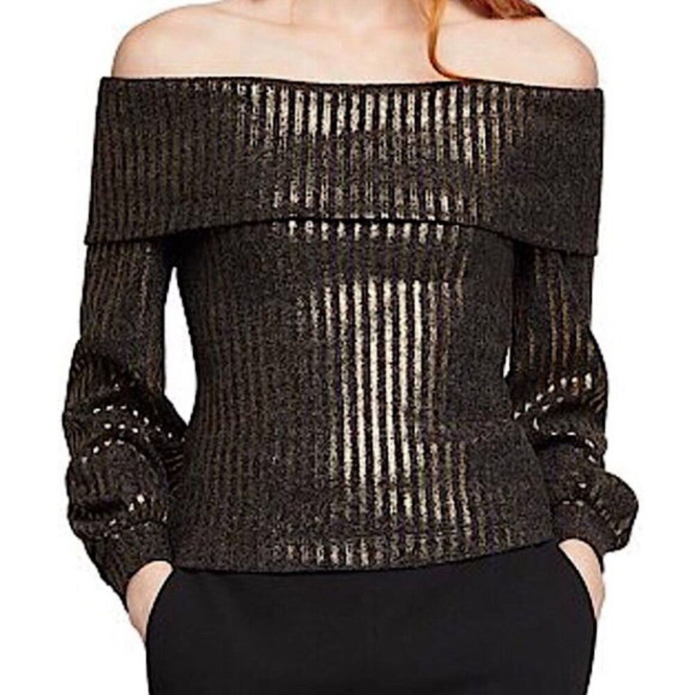 BCBGeneration Metallic Strip Off The Shoulder Top Size M Event Classy Sweater